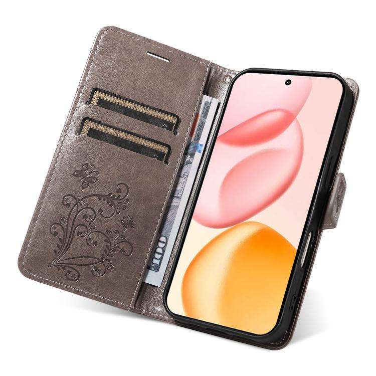 For Honor 400 Global 156.5mm 3D Butterfly Embossed Pattern Flip Leather Phone Case(Grey)