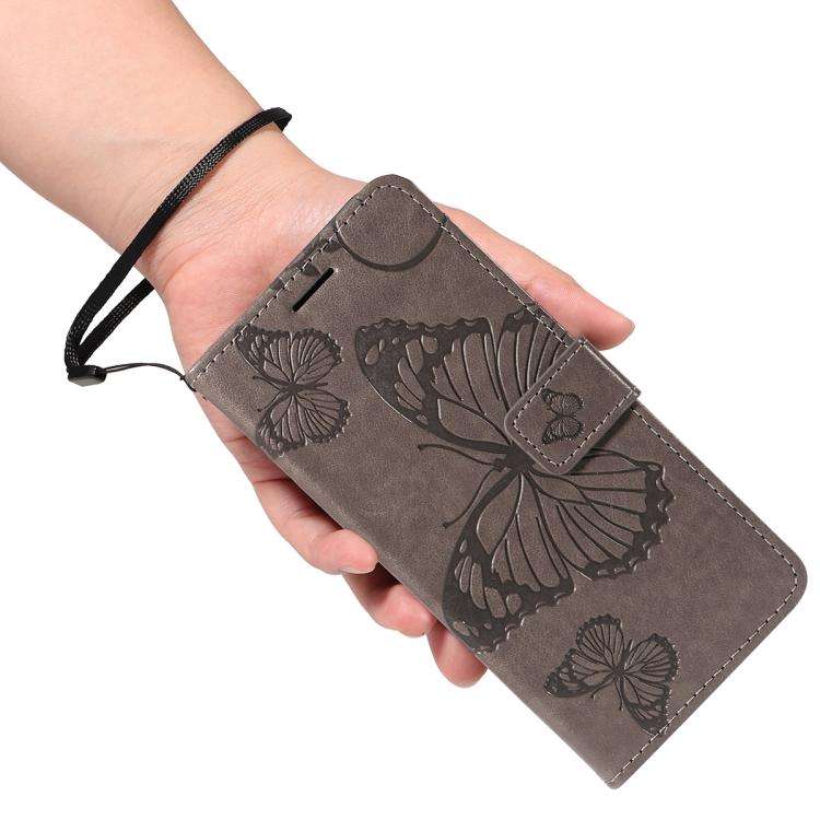 For Honor 400 Global 156.5mm 3D Butterfly Embossed Pattern Flip Leather Phone Case(Grey)