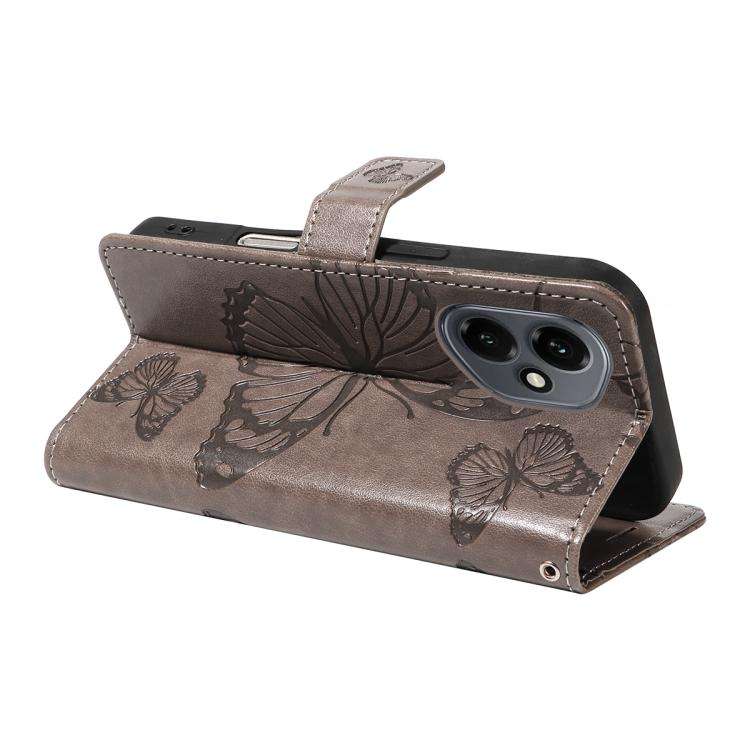 For Honor 400 Global 156.5mm 3D Butterfly Embossed Pattern Flip Leather Phone Case(Grey)