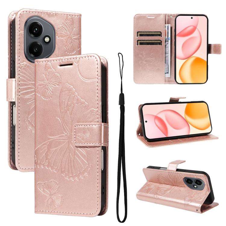 For Honor 400 Global 156.5mm 3D Butterfly Embossed Pattern Flip Leather Phone Case(Rose Gold)