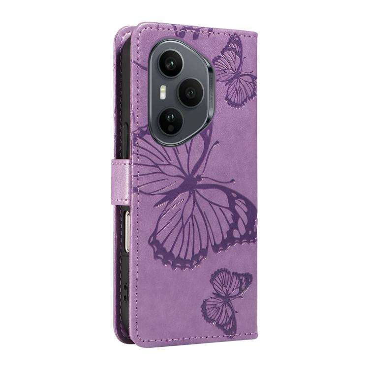 For Honor 400 Pro Global 160.8mm 3D Butterfly Embossed Pattern Flip Leather Phone Case(Purple)