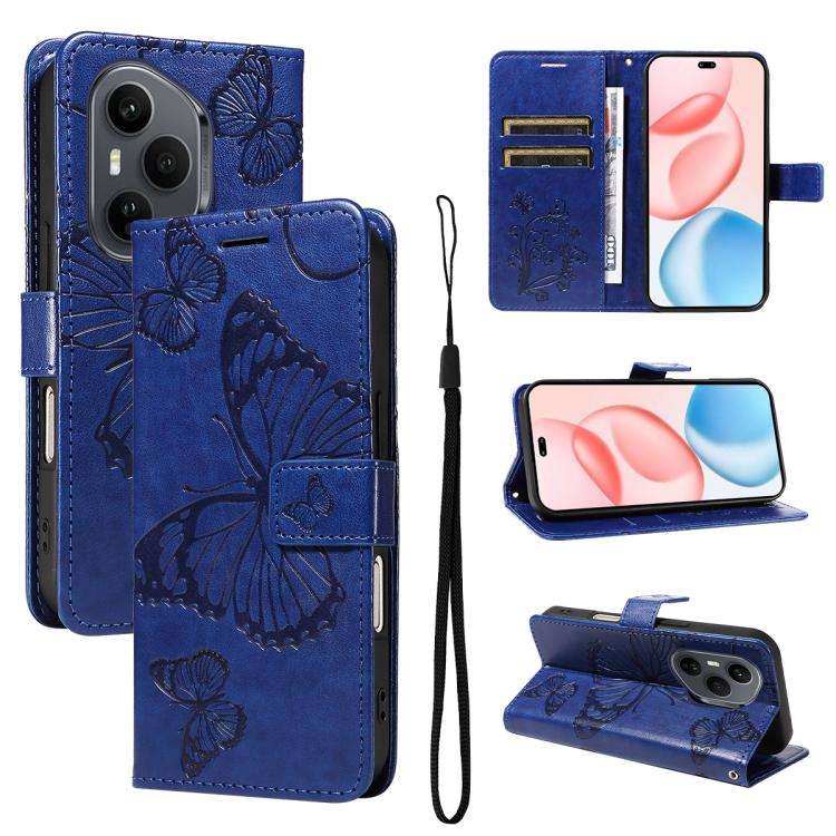 For Honor 400 Pro Global 160.8mm 3D Butterfly Embossed Pattern Flip Leather Phone Case(Blue)