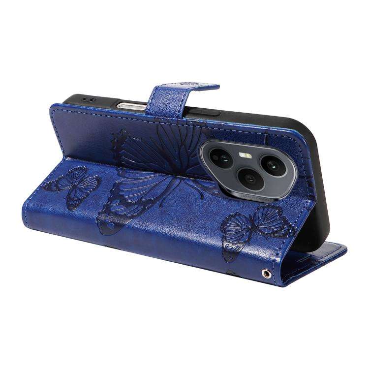 For Honor 400 Pro Global 160.8mm 3D Butterfly Embossed Pattern Flip Leather Phone Case(Blue)