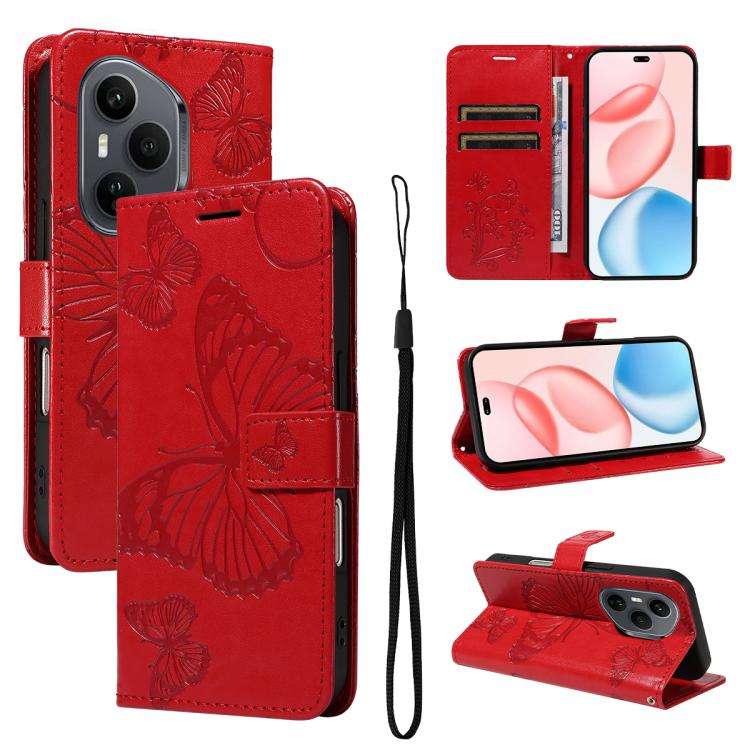 For Honor 400 Pro Global 160.8mm 3D Butterfly Embossed Pattern Flip Leather Phone Case(Red)