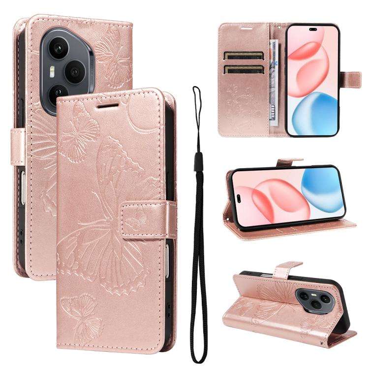 For Honor 400 Pro Global 160.8mm 3D Butterfly Embossed Pattern Flip Leather Phone Case(Rose Gold)