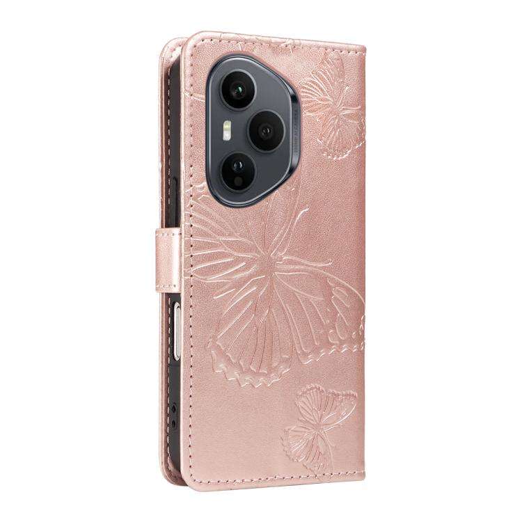 For Honor 400 Pro Global 160.8mm 3D Butterfly Embossed Pattern Flip Leather Phone Case(Rose Gold)