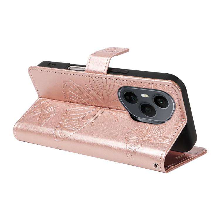 For Honor 400 Pro Global 160.8mm 3D Butterfly Embossed Pattern Flip Leather Phone Case(Rose Gold)