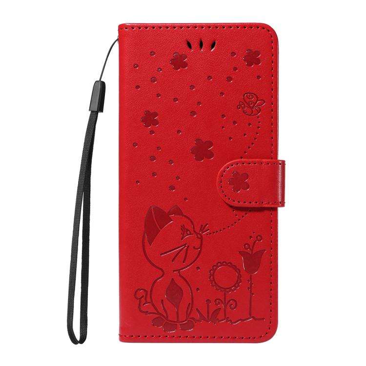 For Honor 400 Global 156.5mm Cat and Bee Embossed Flip Leather Phone Case(Red)