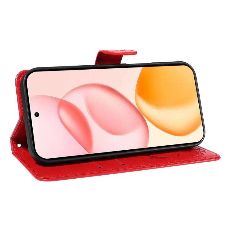 For Honor 400 Global 156.5mm Cat and Bee Embossed Flip Leather Phone Case(Red)