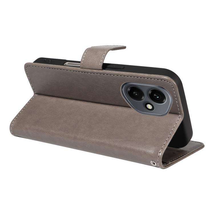For Honor 400 Global 156.5mm Cat and Bee Embossed Flip Leather Phone Case(Grey)