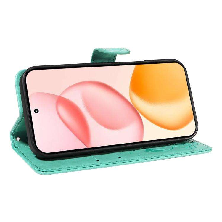 For Honor 400 Global 156.5mm Cat and Bee Embossed Flip Leather Phone Case(Green)