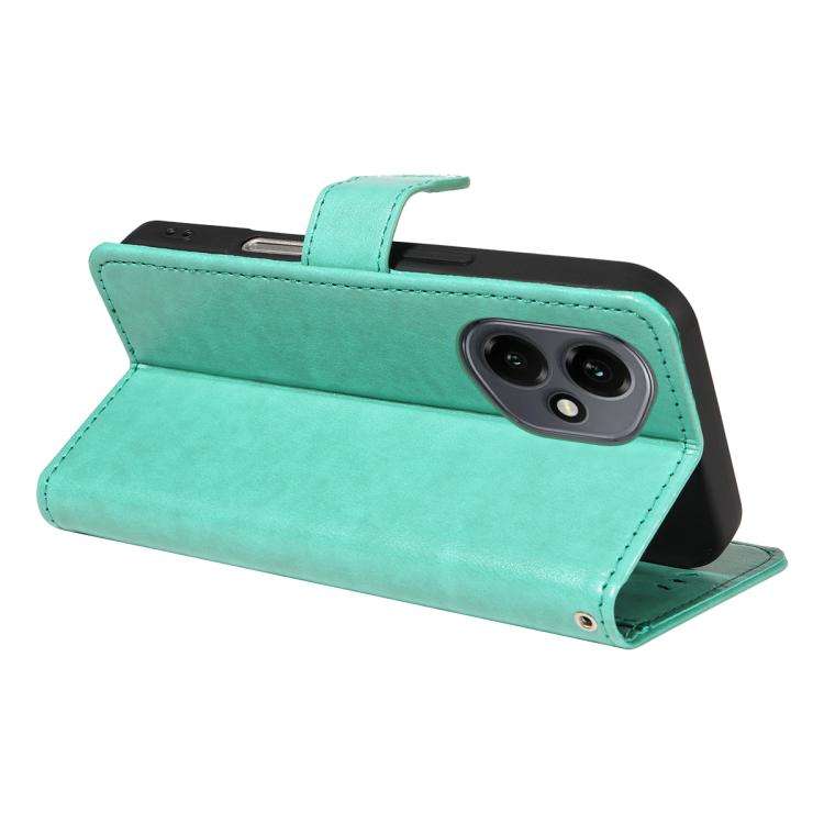For Honor 400 Global 156.5mm Cat and Bee Embossed Flip Leather Phone Case(Green)
