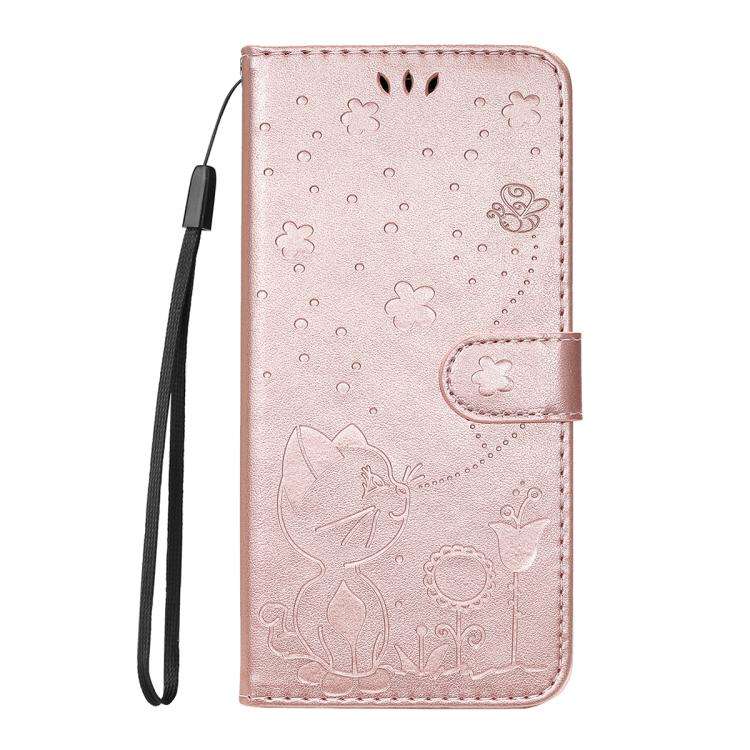 For Honor 400 Global 156.5mm Cat and Bee Embossed Flip Leather Phone Case(Rose Gold)