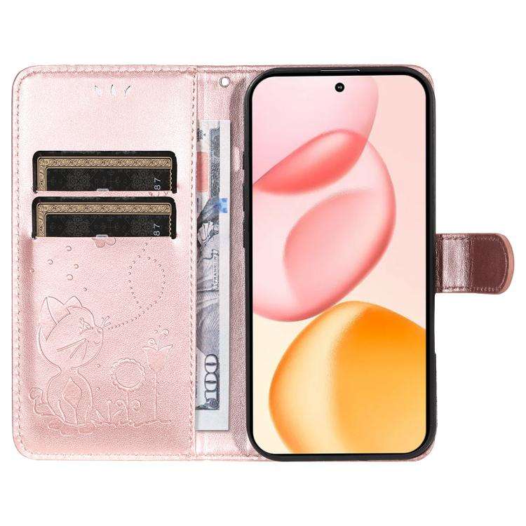 For Honor 400 Global 156.5mm Cat and Bee Embossed Flip Leather Phone Case(Rose Gold)
