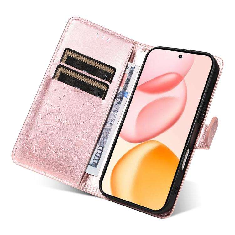 For Honor 400 Global 156.5mm Cat and Bee Embossed Flip Leather Phone Case(Rose Gold)