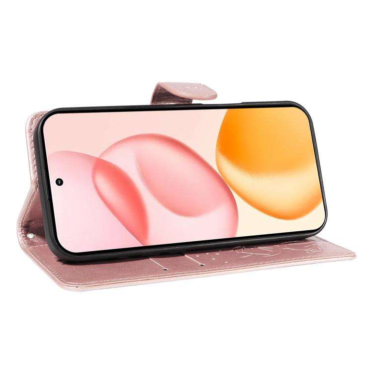For Honor 400 Global 156.5mm Cat and Bee Embossed Flip Leather Phone Case(Rose Gold)