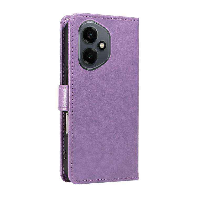 For Honor 400 Global 156.5mm Cat and Bee Embossed Flip Leather Phone Case(Purple)