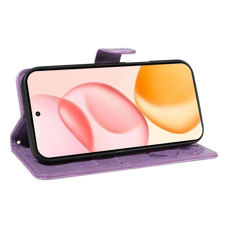 For Honor 400 Global 156.5mm Cat and Bee Embossed Flip Leather Phone Case(Purple)