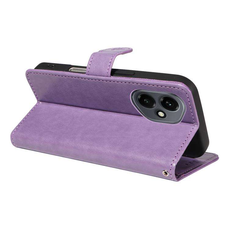 For Honor 400 Global 156.5mm Cat and Bee Embossed Flip Leather Phone Case(Purple)