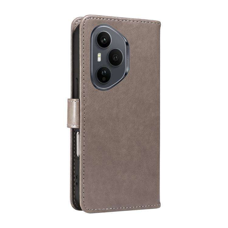 For Honor 400 Pro Global 160.8mm Cat and Bee Embossed Flip Leather Phone Case(Grey)