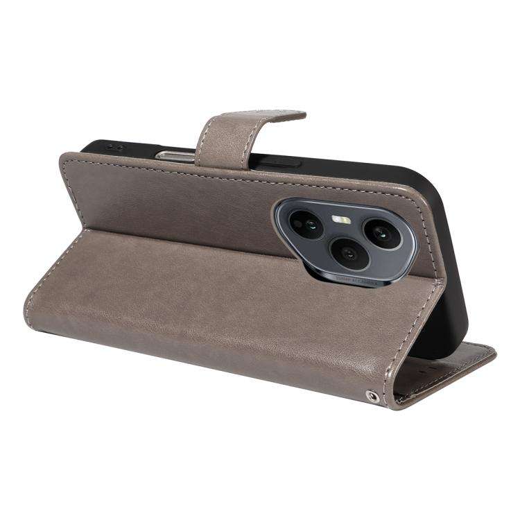 For Honor 400 Pro Global 160.8mm Cat and Bee Embossed Flip Leather Phone Case(Grey)