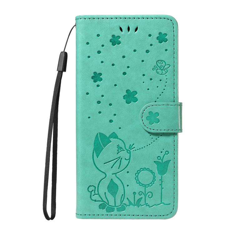 For Honor 400 Pro Global 160.8mm Cat and Bee Embossed Flip Leather Phone Case(Green)