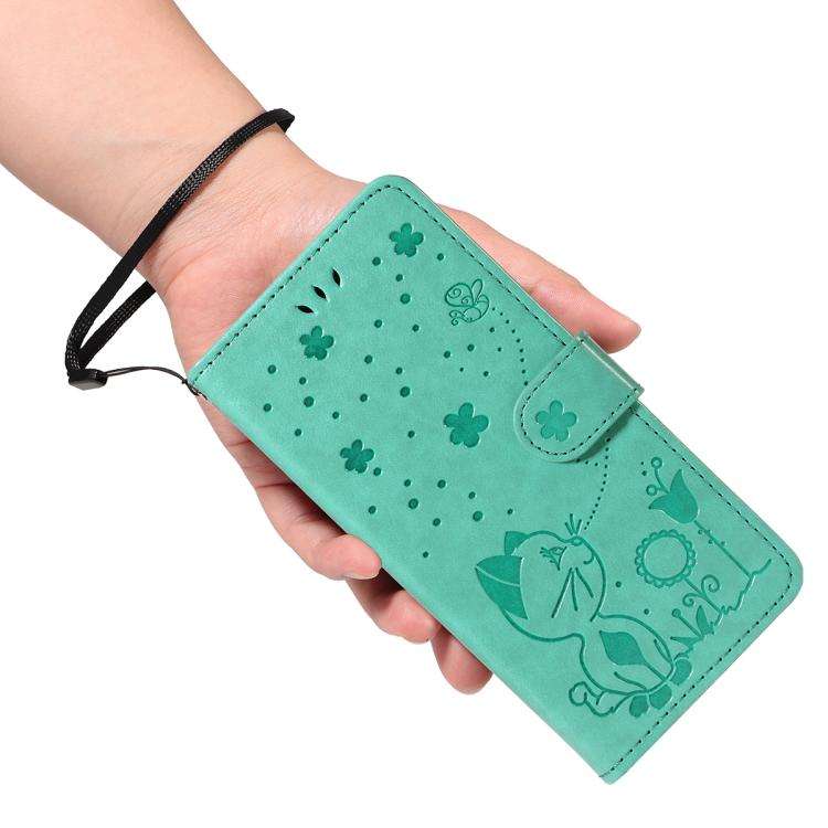 For Honor 400 Pro Global 160.8mm Cat and Bee Embossed Flip Leather Phone Case(Green)