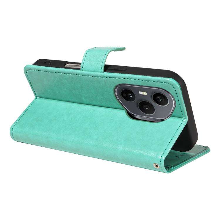 For Honor 400 Pro Global 160.8mm Cat and Bee Embossed Flip Leather Phone Case(Green)