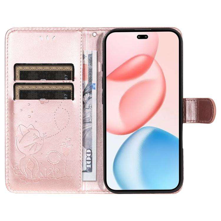 For Honor 400 Pro Global 160.8mm Cat and Bee Embossed Flip Leather Phone Case(Rose Gold)