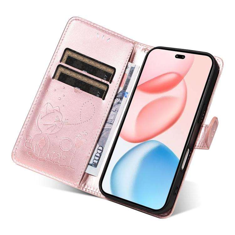 For Honor 400 Pro Global 160.8mm Cat and Bee Embossed Flip Leather Phone Case(Rose Gold)