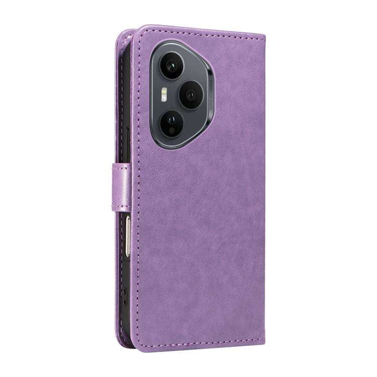 For Honor 400 Pro Global 160.8mm Cat and Bee Embossed Flip Leather Phone Case(Purple)