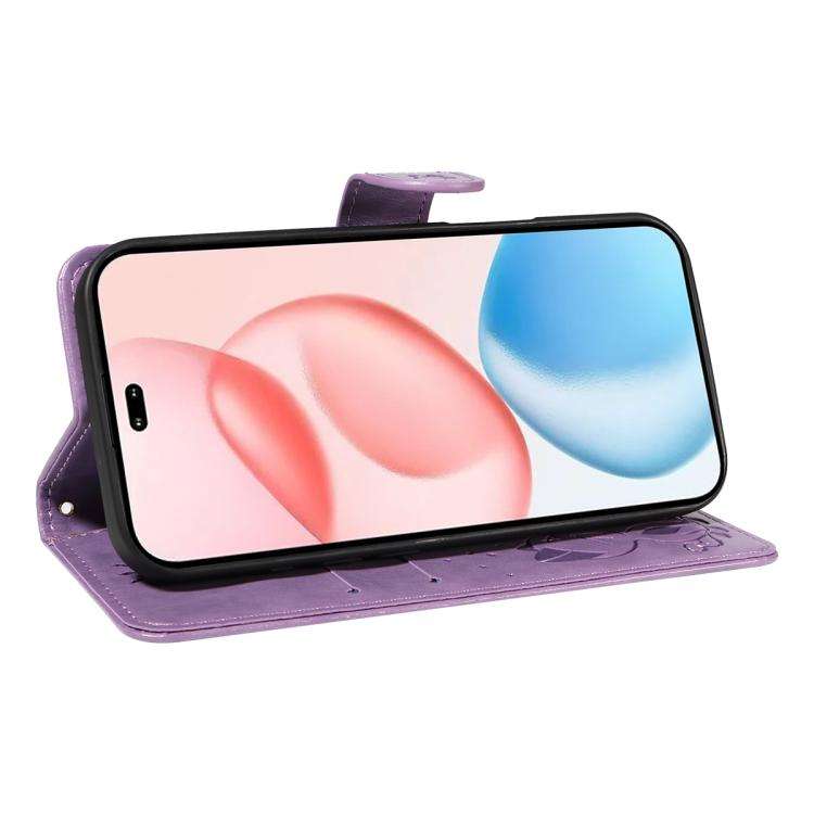For Honor 400 Pro Global 160.8mm Cat and Bee Embossed Flip Leather Phone Case(Purple)