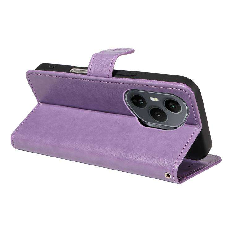 For Honor 400 Pro Global 160.8mm Cat and Bee Embossed Flip Leather Phone Case(Purple)