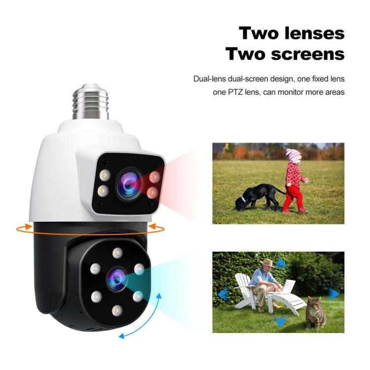 SriHome SH068 E27 4MP HD Dual Lens Light Bulb Camera Outdoor IP66 Waterproof(White)