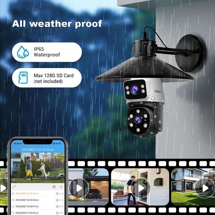 SriHome SH068 E27 4MP HD Dual Lens Light Bulb Camera Outdoor IP66 Waterproof(White)