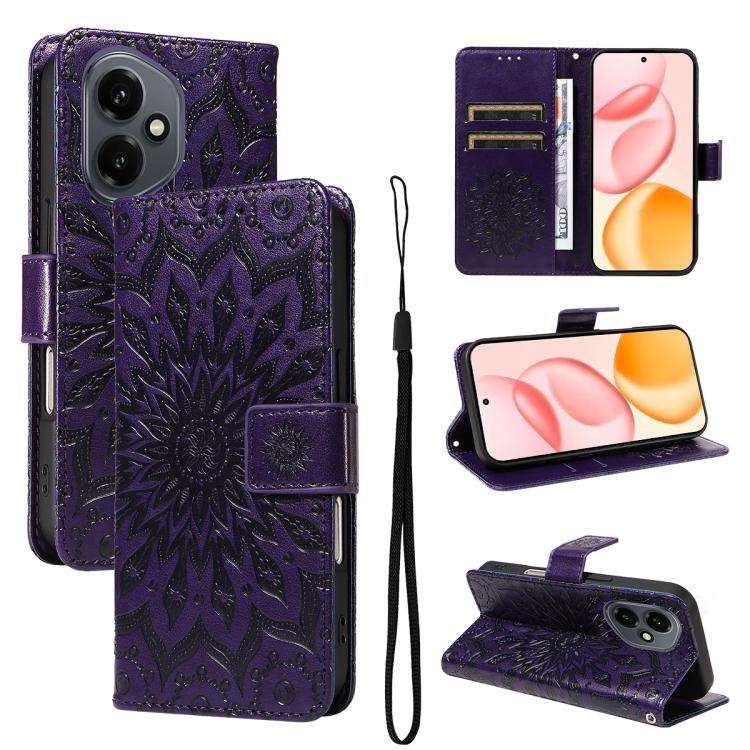 For Honor 400 Global 156.5mm Embossed Sunflower Pattern Flip Leather Phone Case(Purple)