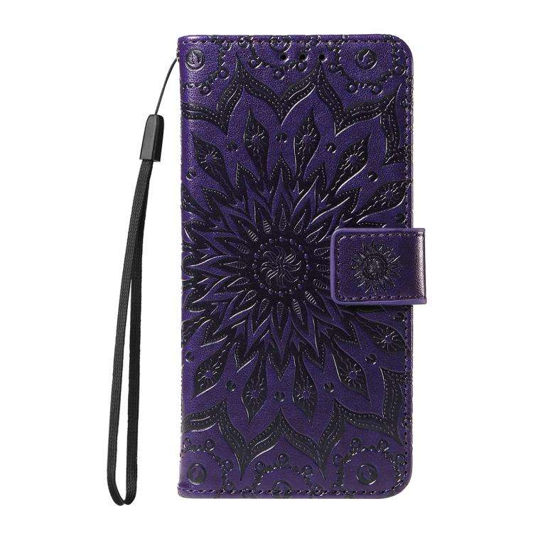 For Honor 400 Global 156.5mm Embossed Sunflower Pattern Flip Leather Phone Case(Purple)