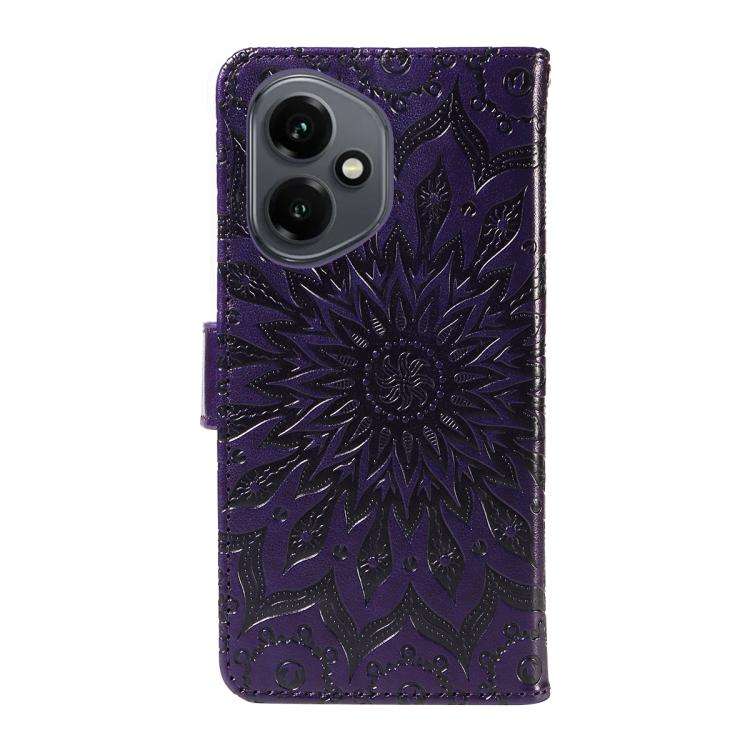 For Honor 400 Global 156.5mm Embossed Sunflower Pattern Flip Leather Phone Case(Purple)