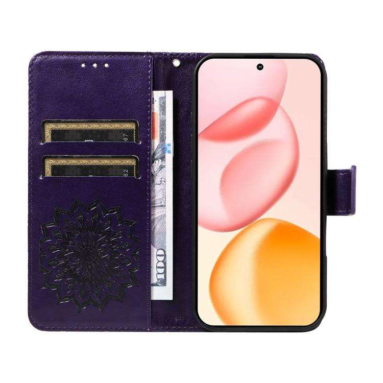 For Honor 400 Global 156.5mm Embossed Sunflower Pattern Flip Leather Phone Case(Purple)