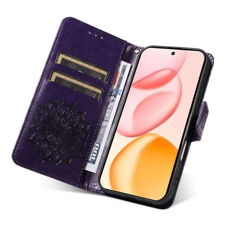 For Honor 400 Global 156.5mm Embossed Sunflower Pattern Flip Leather Phone Case(Purple)