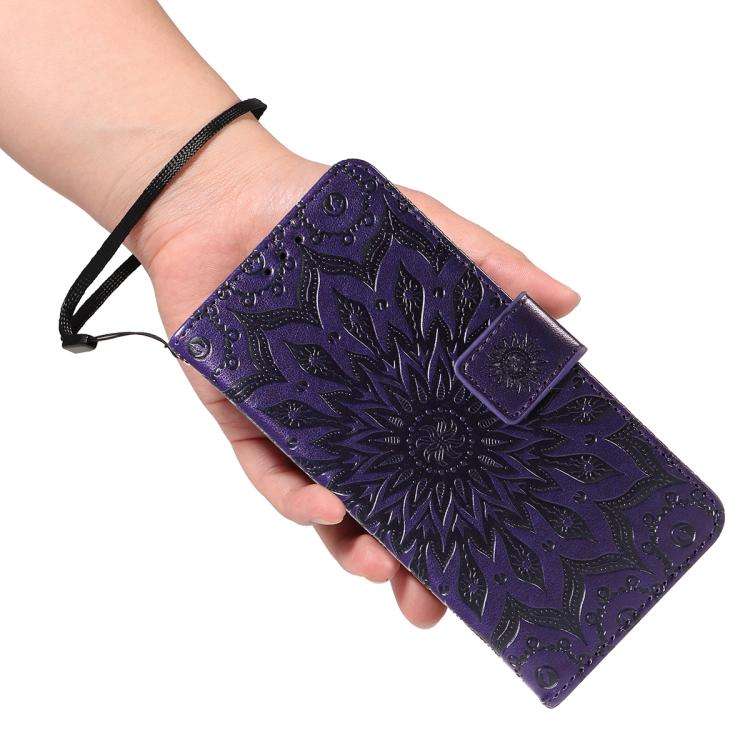 For Honor 400 Global 156.5mm Embossed Sunflower Pattern Flip Leather Phone Case(Purple)