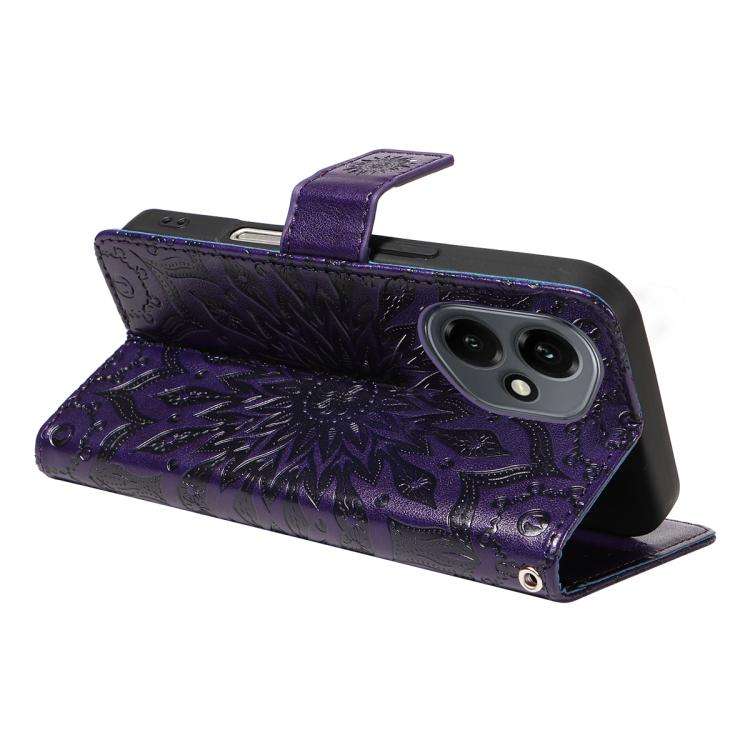 For Honor 400 Global 156.5mm Embossed Sunflower Pattern Flip Leather Phone Case(Purple)