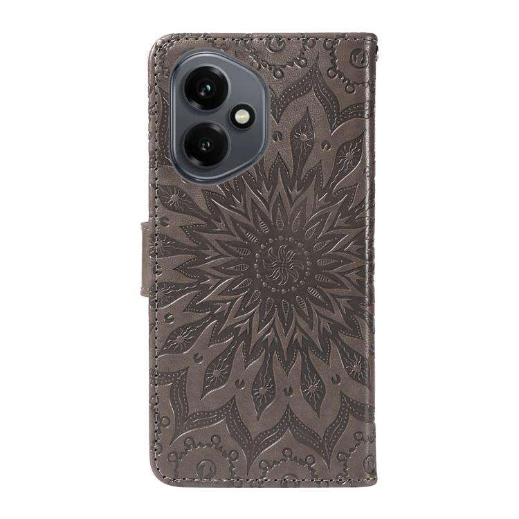 For Honor 400 Global 156.5mm Embossed Sunflower Pattern Flip Leather Phone Case(Grey)