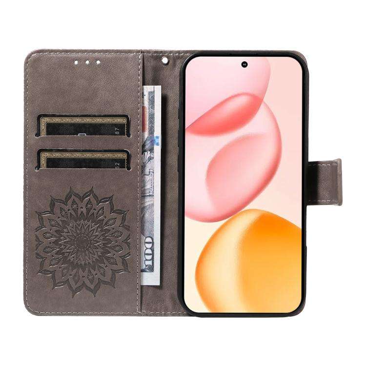 For Honor 400 Global 156.5mm Embossed Sunflower Pattern Flip Leather Phone Case(Grey)