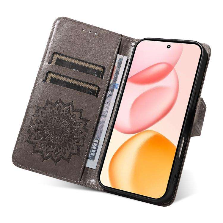 For Honor 400 Global 156.5mm Embossed Sunflower Pattern Flip Leather Phone Case(Grey)