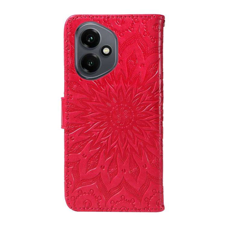 For Honor 400 Global 156.5mm Embossed Sunflower Pattern Flip Leather Phone Case(Red)