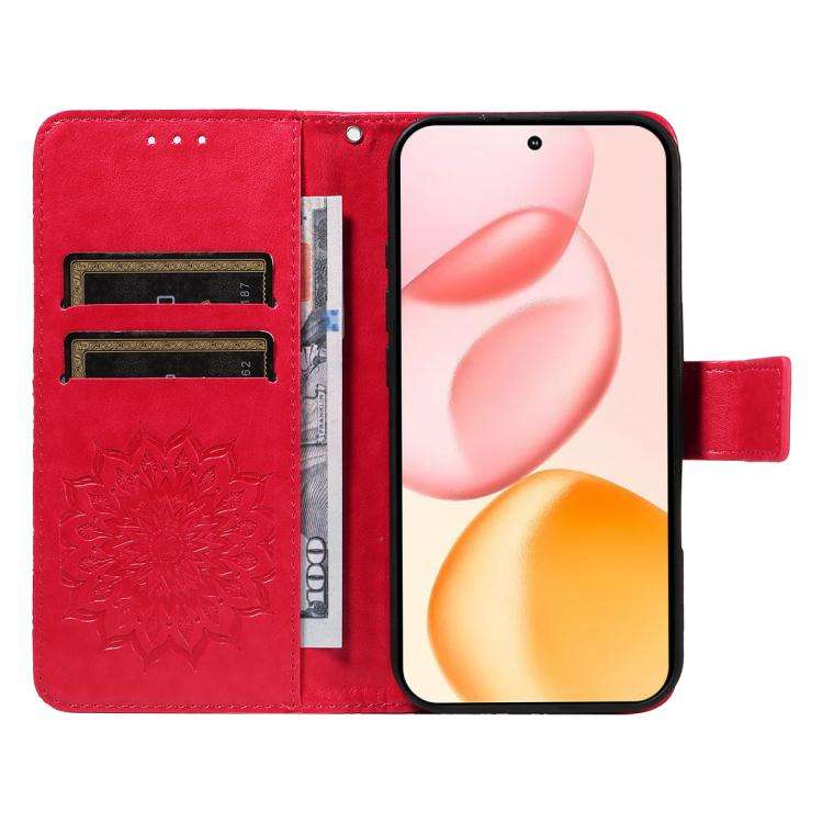 For Honor 400 Global 156.5mm Embossed Sunflower Pattern Flip Leather Phone Case(Red)