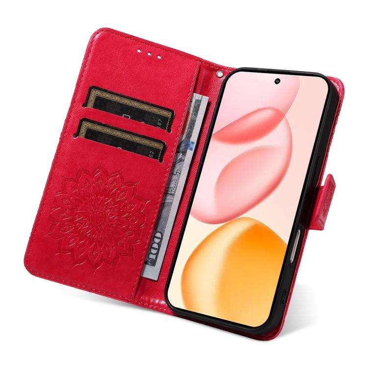 For Honor 400 Global 156.5mm Embossed Sunflower Pattern Flip Leather Phone Case(Red)