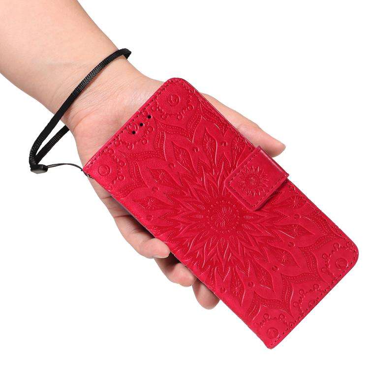 For Honor 400 Global 156.5mm Embossed Sunflower Pattern Flip Leather Phone Case(Red)