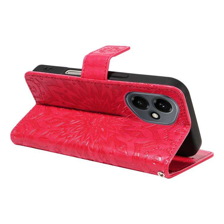 For Honor 400 Global 156.5mm Embossed Sunflower Pattern Flip Leather Phone Case(Red)